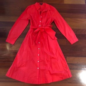 J. Crew Bright Cherise Tie-Waist Cotton Shirtdress